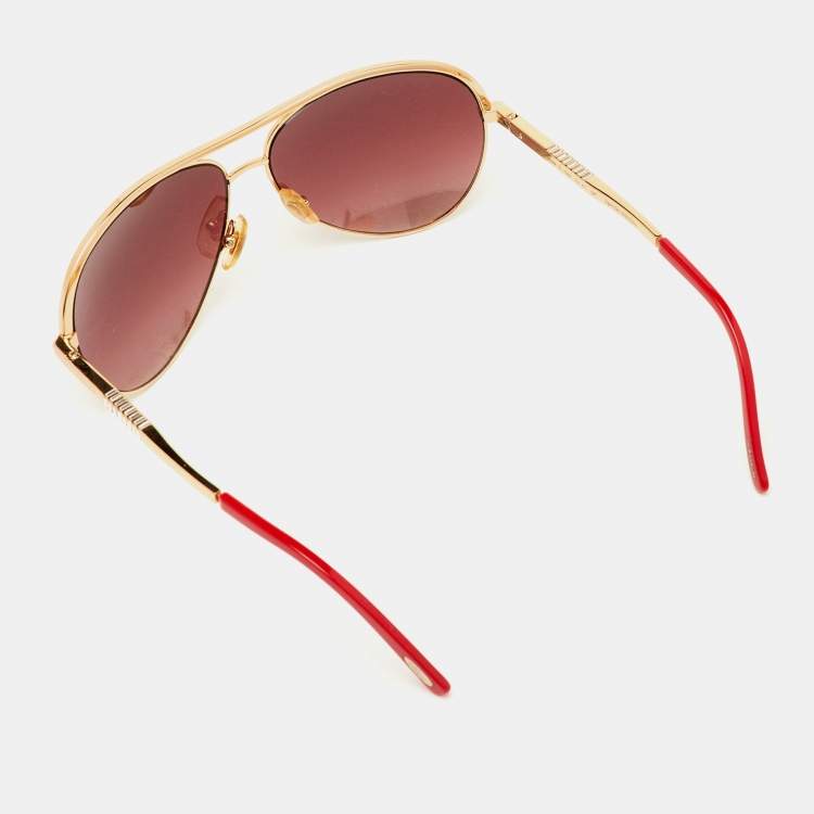 Pre Owned Chopard Gold Tone/Pink Gradient Crystal SCH8070 Special Edition Aviator Sunglasses