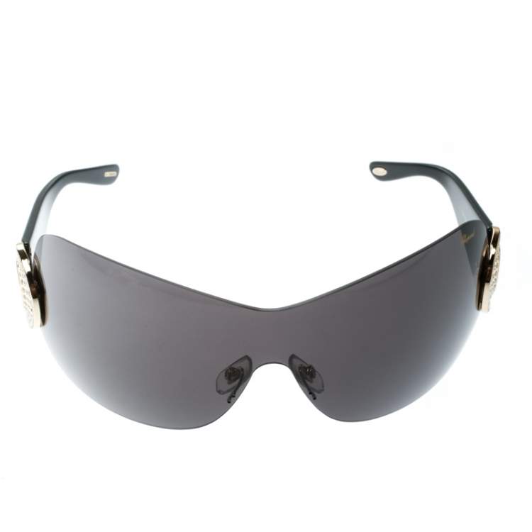 Pre Owned Chopard Black SCH939S Embellished Shield Sunglasses