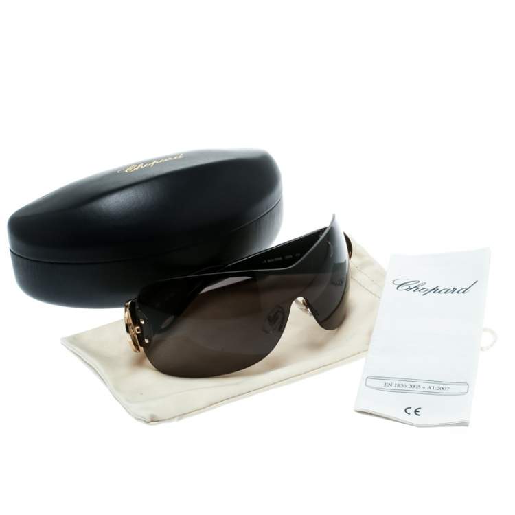 Pre Owned Chopard Black SCH939S Embellished Shield Sunglasses
