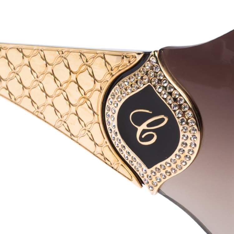 Pre Owned Chopard Gold/Brown Gradient SCH 883S Crystal Embellished Shield Sunglasses