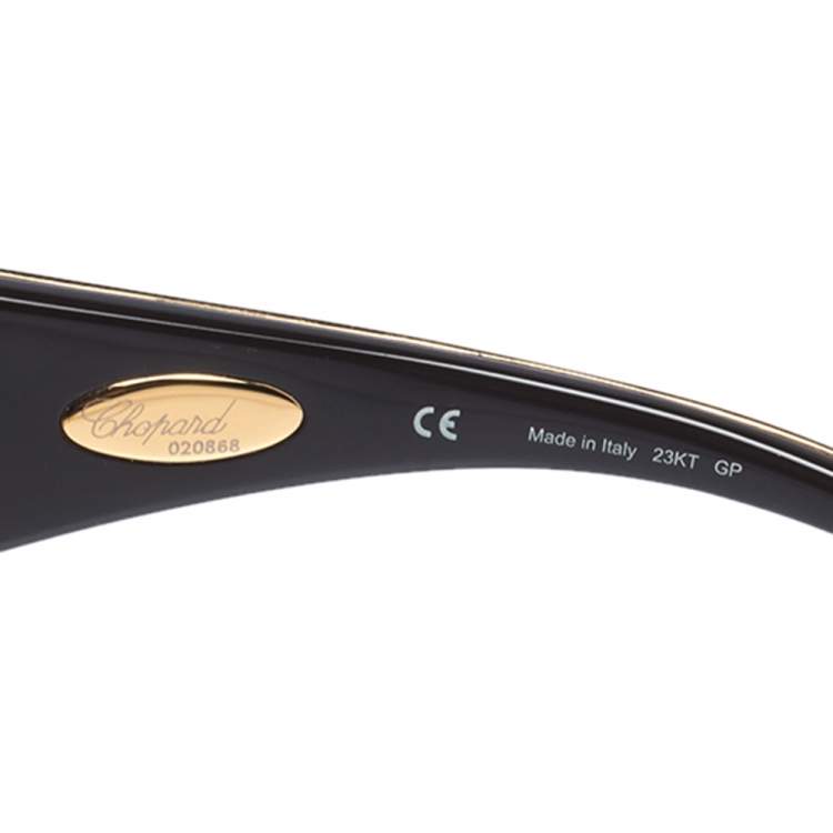Pre Owned Chopard Gold/Brown Gradient SCH 883S Crystal Embellished Shield Sunglasses