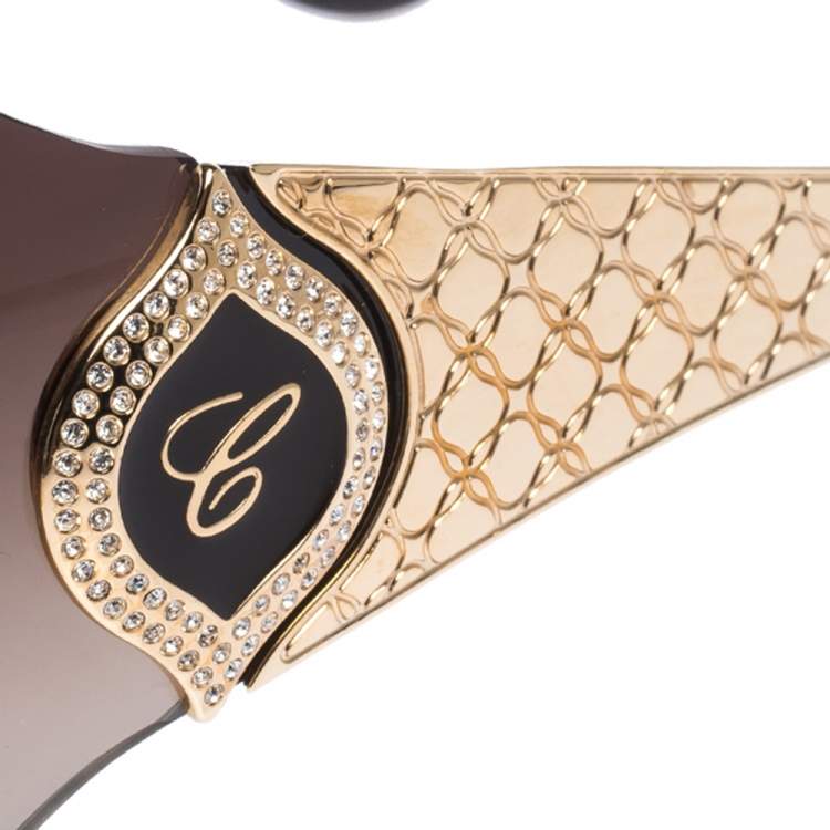 Pre Owned Chopard Gold/Brown Gradient SCH 883S Crystal Embellished Shield Sunglasses