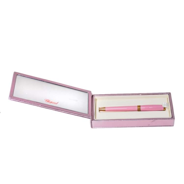 Pre Owned Chopard Pink Resin Gold Tone Mini Ballpoint Pen
