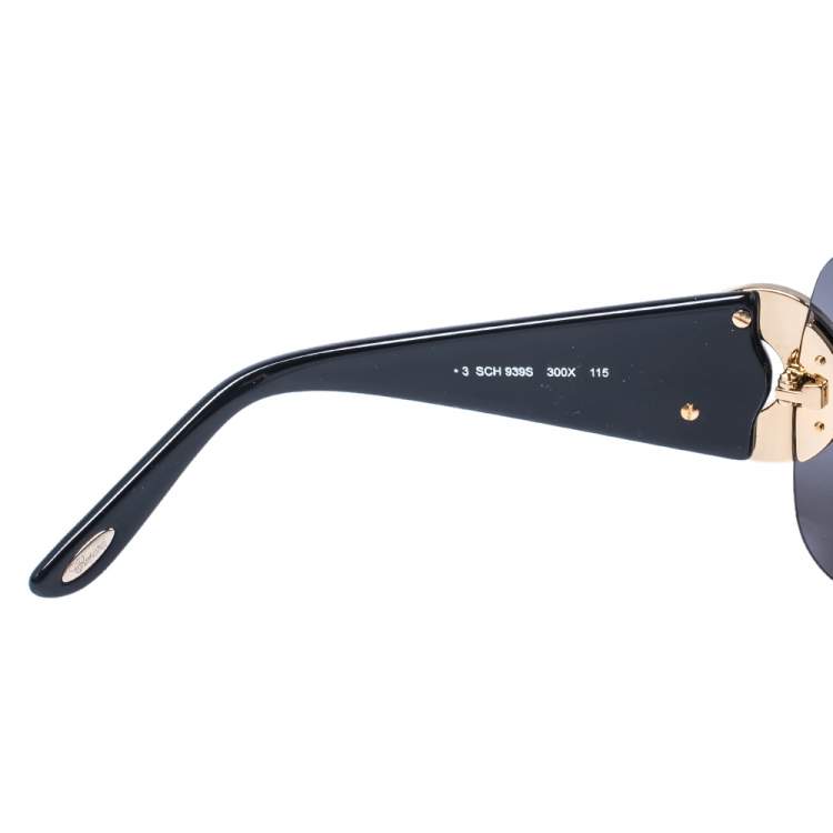 Pre Owned Chopard Black/ Grey Crystal Embellished SCH939S Shield Sunglasses