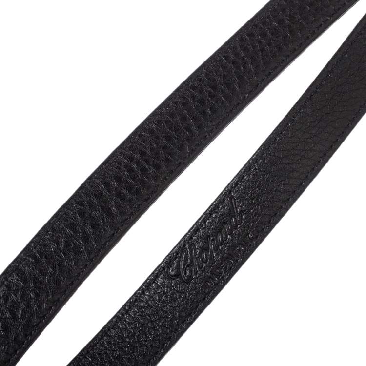 Pre Owned Chopard Black Leather Logo Buckle Adjustable Belt 105CM 