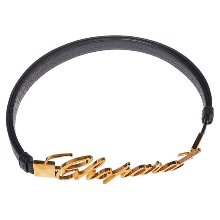 Pre Owned Chopard Black Leather Logo Buckle Adjustable Belt 105CM 