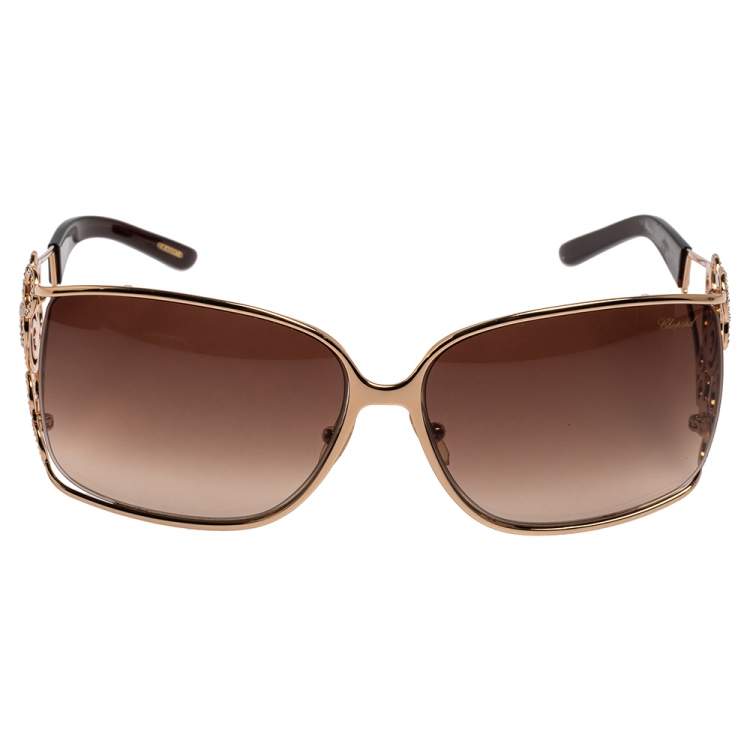 Pre Owned Chopard Brown/Gold SCH 699S Crystal Embellished Gradient Oversized Sunglasses