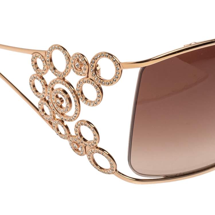 Pre Owned Chopard Brown/Gold SCH 699S Crystal Embellished Gradient Oversized Sunglasses