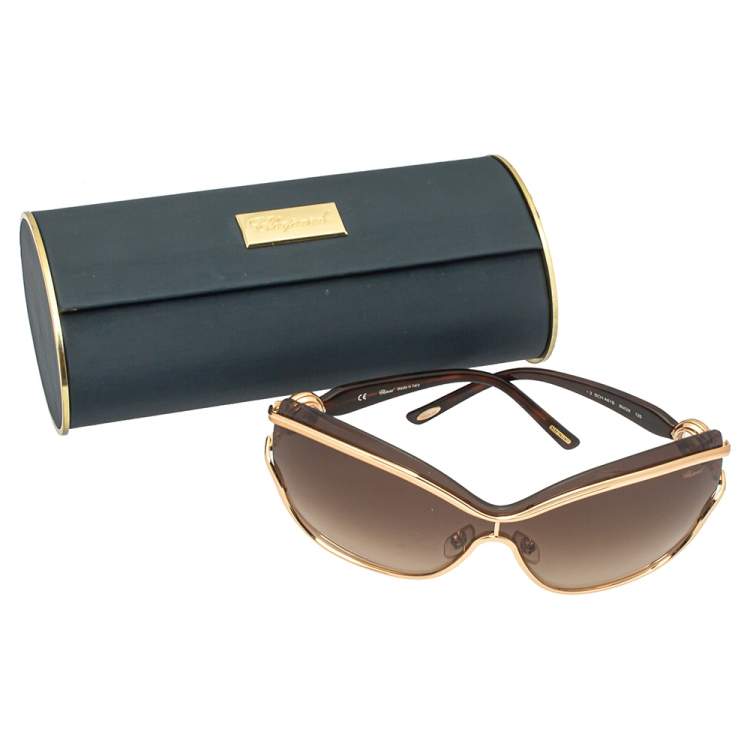 Pre Owned Chopard Copper Gold/Brown Gradient SCHA61S Shield Sunglasses