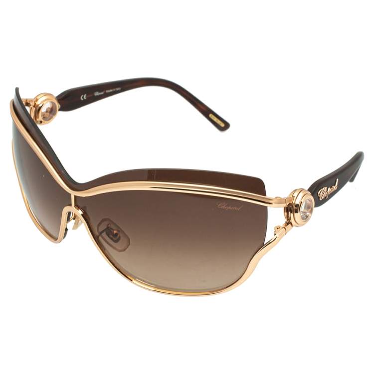 Pre Owned Chopard Copper Gold/Brown Gradient SCHA61S Shield Sunglasses