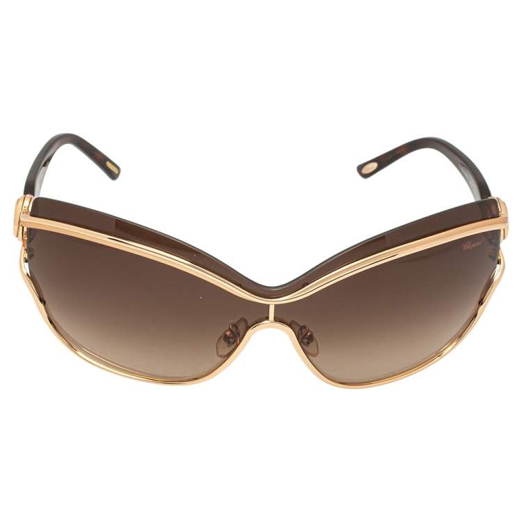 Pre Owned Chopard Copper Gold/Brown Gradient SCHA61S Shield Sunglasses