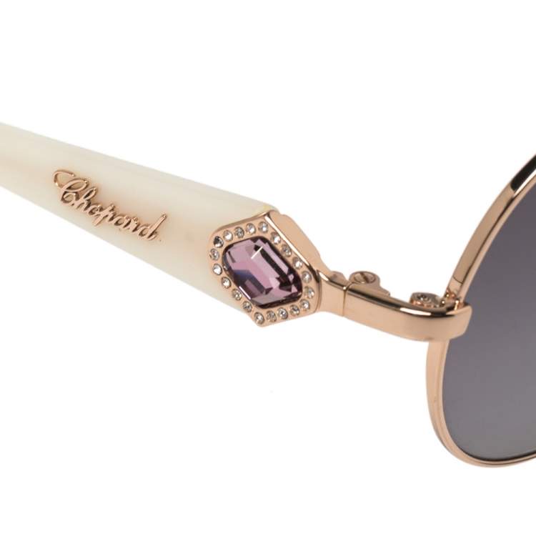 Pre Owned Chopard Rose Gold Tone / Smoke Gradient 997S Crystal Embellished Aviator Sunglasses