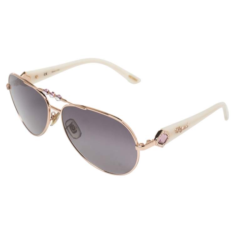 Pre Owned Chopard Rose Gold Tone / Smoke Gradient 997S Crystal Embellished Aviator Sunglasses