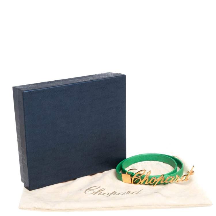 Pre Owned Chopard Green Grained Leather Logo Buckle Adjustable Belt 105CM 
