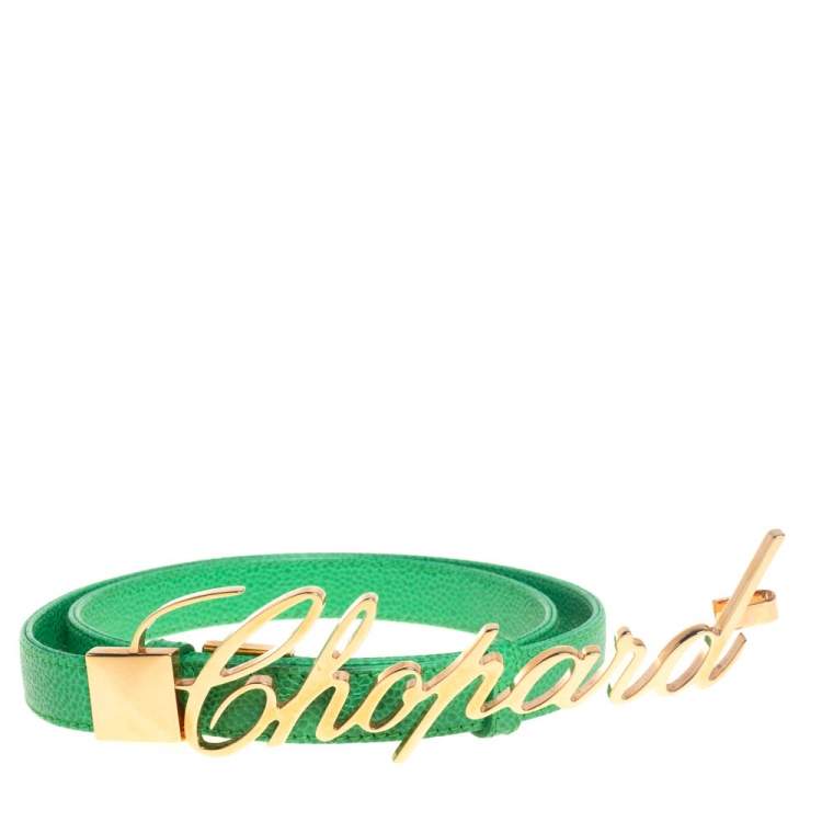 Pre Owned Chopard Green Grained Leather Logo Buckle Adjustable Belt 105CM 