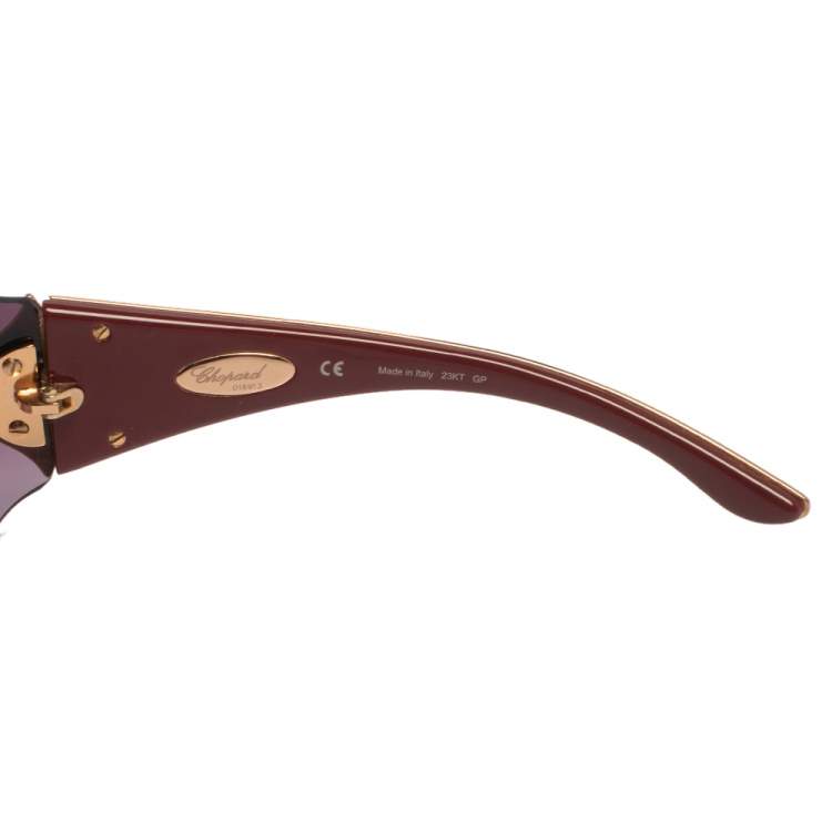 Pre Owned Chopard Gold/Burgundy Gradient SCH 883S Crystal Embellished Shield Sunglasses