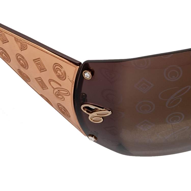Pre Owned Chopard Gold Monogram SCH632 Shield Sunglasses