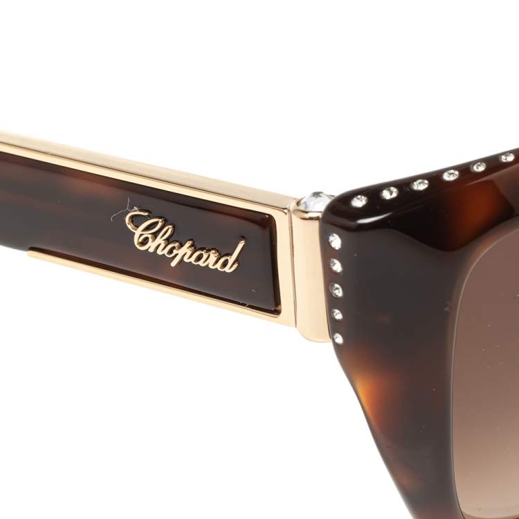 Pre Owned Chopard Brown Acetate SCH190S Crystal Embellished Gradient Sunglasses