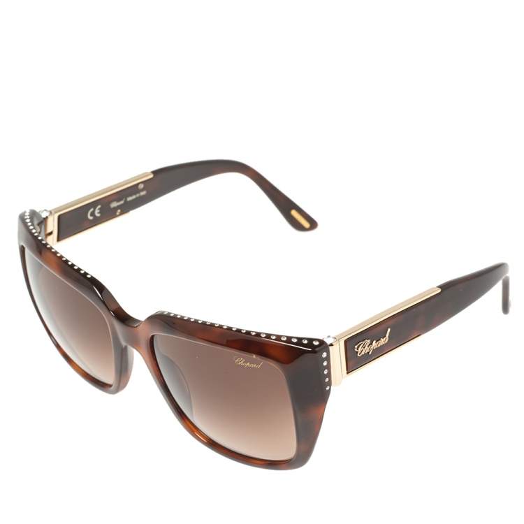 Pre Owned Chopard Brown Acetate SCH190S Crystal Embellished Gradient Sunglasses