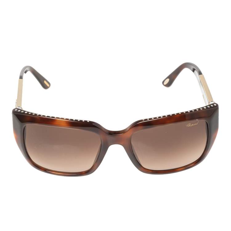 Pre Owned Chopard Brown Acetate SCH190S Crystal Embellished Gradient Sunglasses
