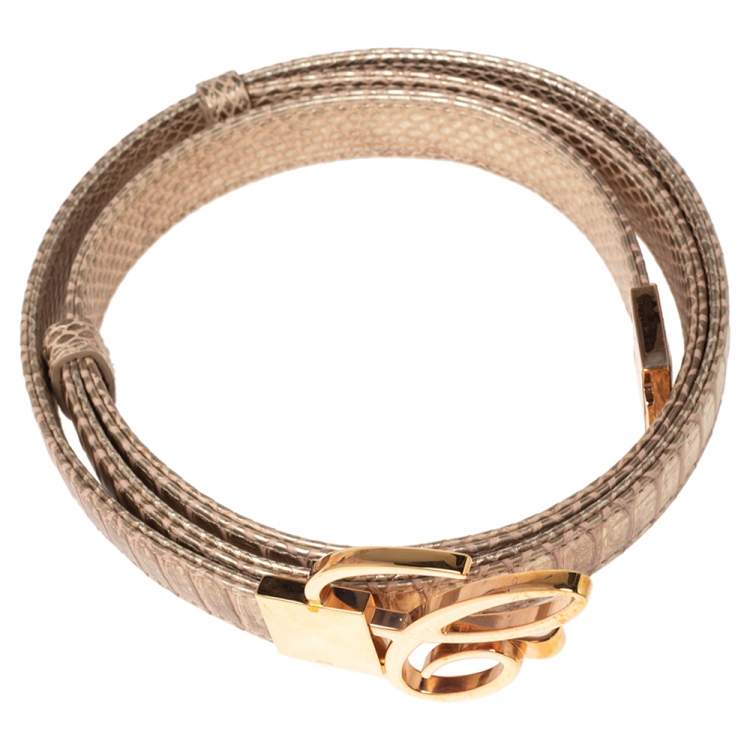 Pre Owned Chopard Metallic Gold Python Embossed Leather Miss Happy Belt 115CM