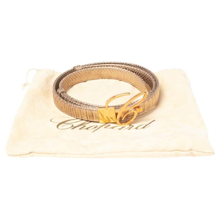 Pre Owned Chopard Metallic Gold Python Embossed Leather Miss Happy Belt 115CM