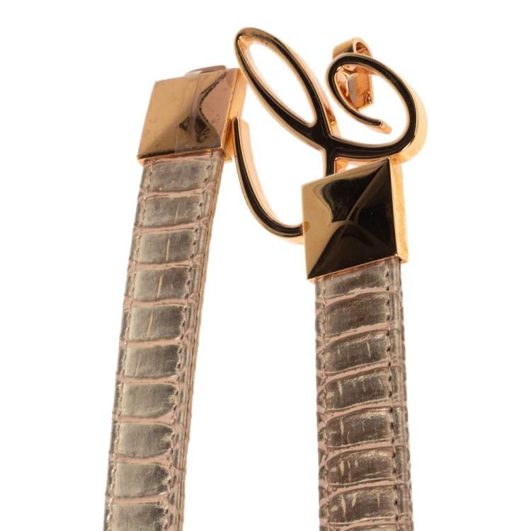 Pre Owned Chopard Metallic Gold Python Embossed Leather Miss Happy Belt 115CM