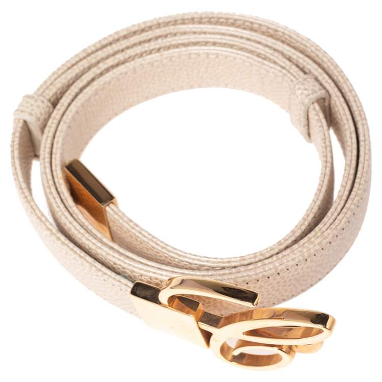 Pre Owned Chopard Metallic White Textured Leather Miss Happy Belt 115CM