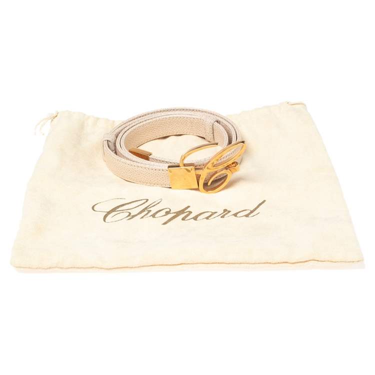 Pre Owned Chopard Metallic White Textured Leather Miss Happy Belt 115CM