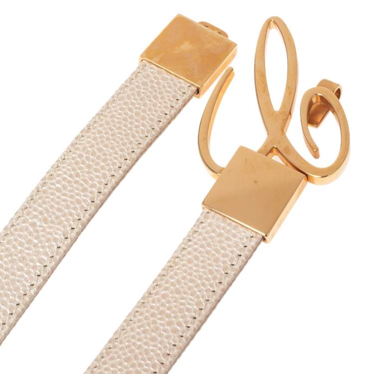 Pre Owned Chopard Metallic White Textured Leather Miss Happy Belt 115CM