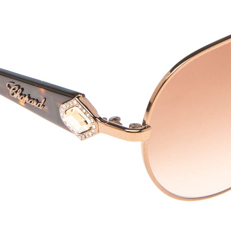 Pre Owned Chopard Brown Havana Crystal Embellished / Brown Gradient SCH 997S Aviator Sunglasses