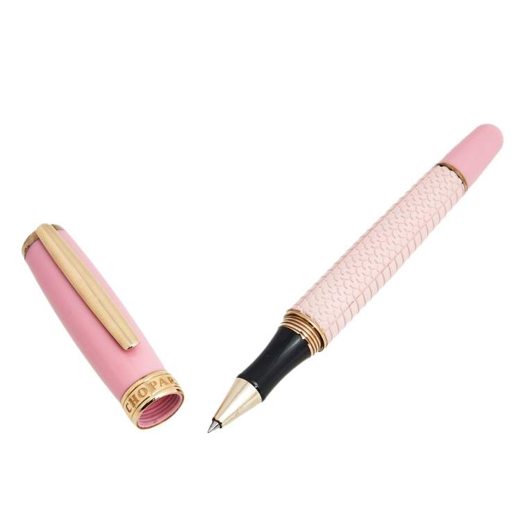 Chopard Racing Pink Resin Rose Gold Tone Rollerball Pen Chopard The Luxury Closet