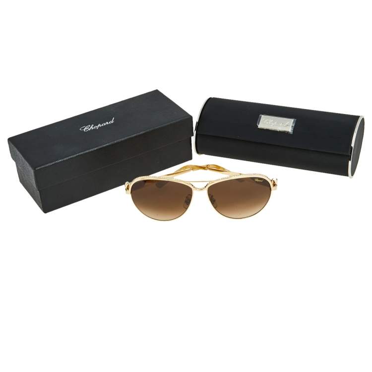 Pre Owned Chopard Crystal Embedded Gold Tone/Brown Gradient 996-S Aviator Sunglasses