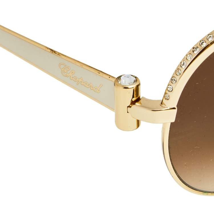 Pre Owned Chopard Crystal Embedded Gold Tone/Brown Gradient 996-S Aviator Sunglasses