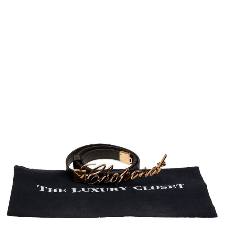 Pre Owned Chopard Brown Leather Logo Buckle Belt 104CM