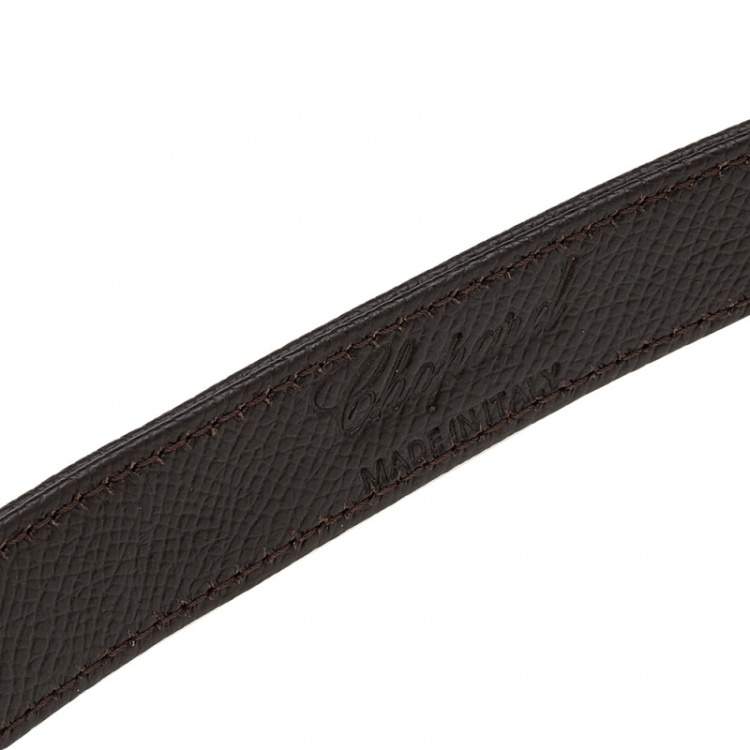 Pre Owned Chopard Brown Leather Logo Buckle Belt 104CM