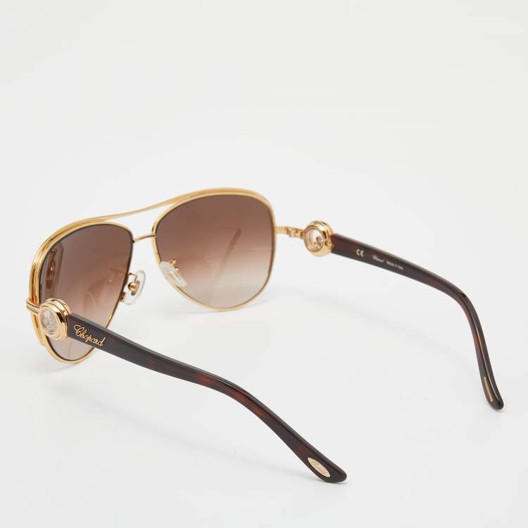 Pre Owned Chopard Havana Brown Brown Gradient SCH A60S Emblished Aviator Sunglasses
