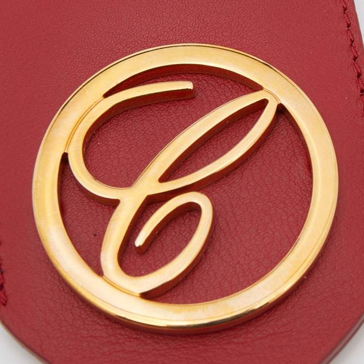 Pre Owned Chopard Red Leather Logo Charm Key Holder
