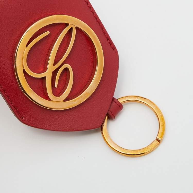 Pre Owned Chopard Red Leather Logo Charm Key Holder