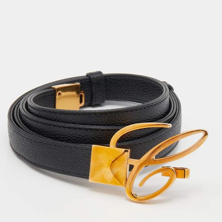 مملوكة مسبقًا Chopard Black Textured Leather Miss Happy Belt 115 CM