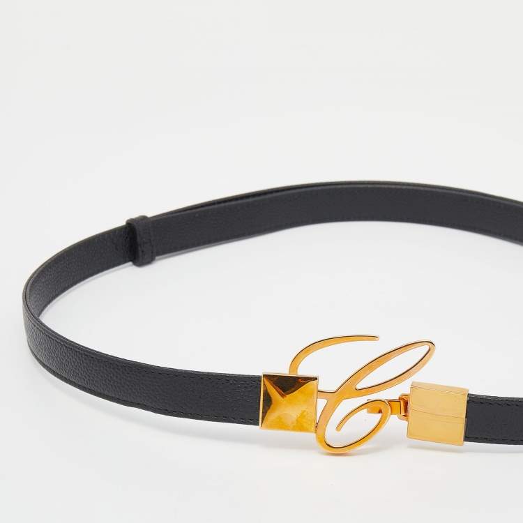 مملوكة مسبقًا Chopard Black Textured Leather Miss Happy Belt 115 CM