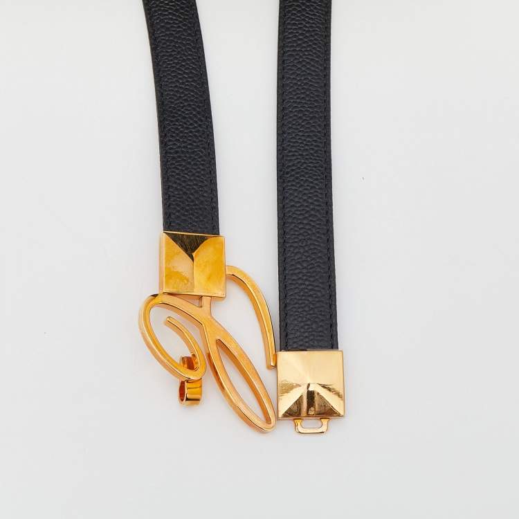 مملوكة مسبقًا Chopard Black Textured Leather Miss Happy Belt 115 CM