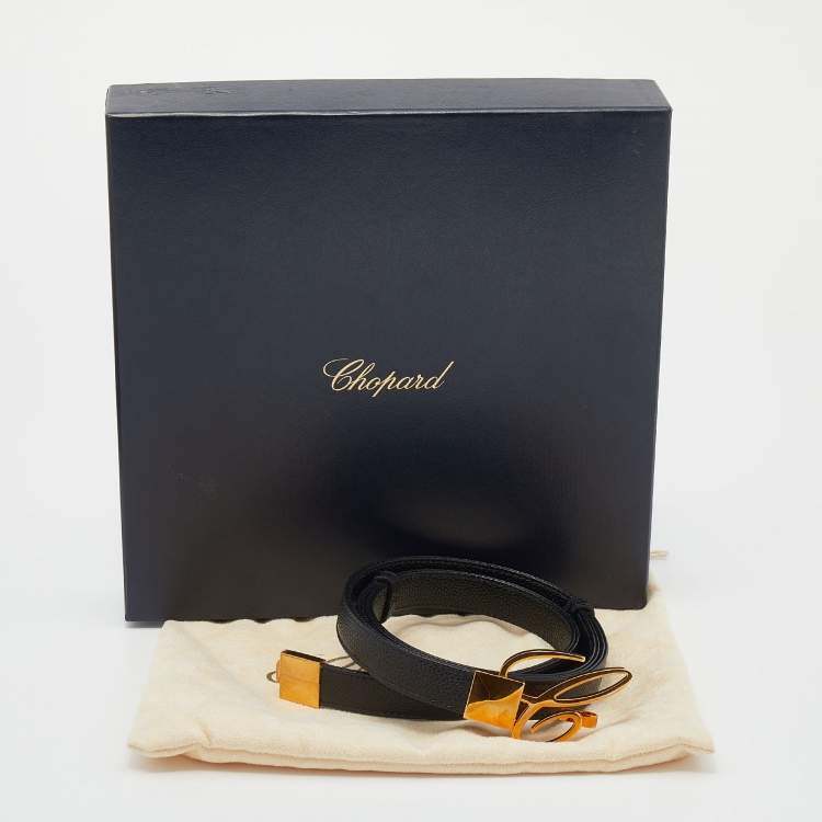 مملوكة مسبقًا Chopard Black Textured Leather Miss Happy Belt 115 CM