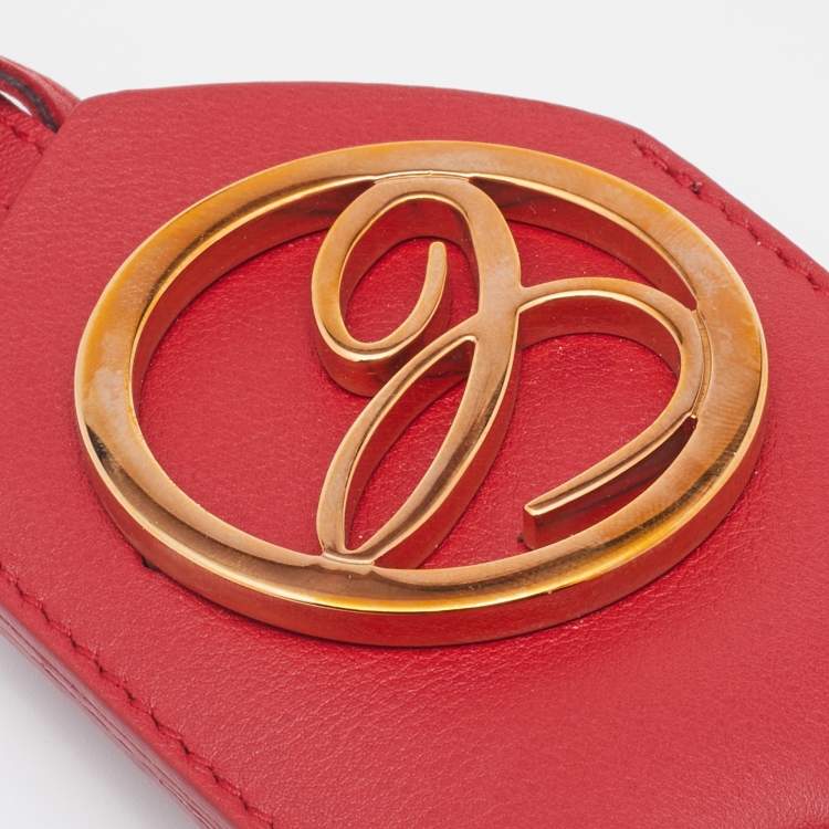 Pre Owned Chopard Red Leather Logo Charm Key Ring 