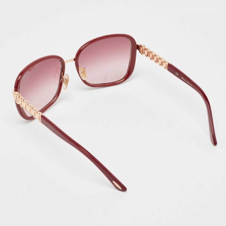 Pre Owned Chopard Red/Gold Gradient SCHA64S Crystals Square Sunglasses