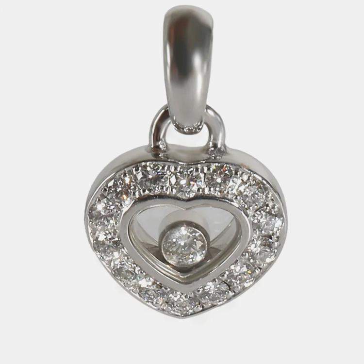 Pre Owned Chopard 18k White Gold Happy Diamonds Heart Pendant 0.25 CTW