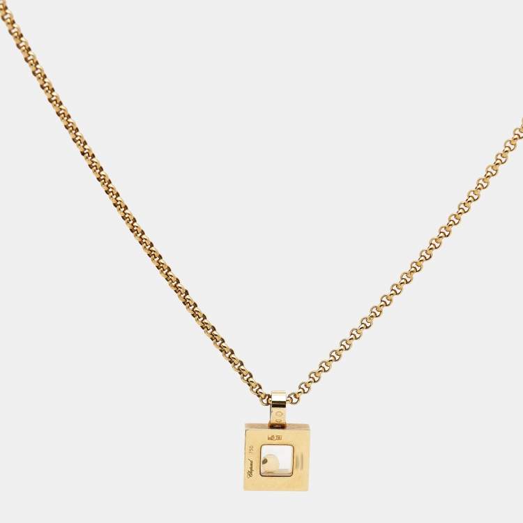 Pre Owned Chopard Happy Diamonds Icon 18k Yellow Gold Square Pendant Necklace