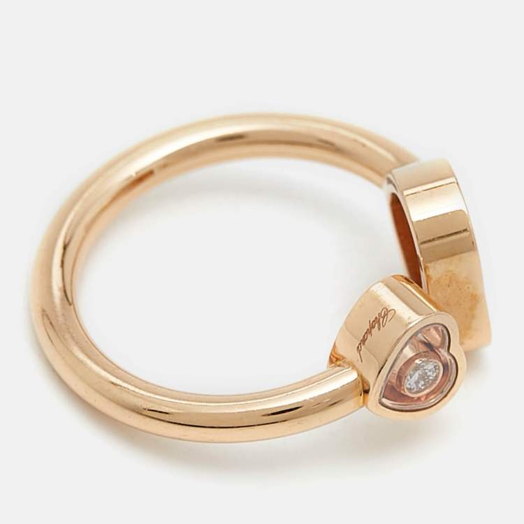Pre Owned Chopard Happy Hearts Mother of Pearl Diamond 18k Rose Gold Ring Size 52