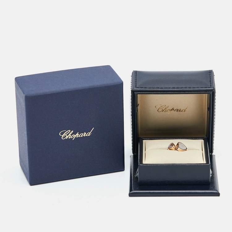 Pre Owned Chopard Happy Hearts Mother of Pearl Diamond 18k Rose Gold Ring Size 52