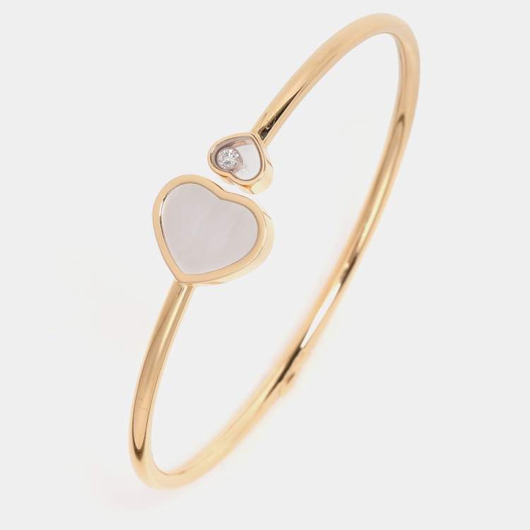 Pre Owned Chopard Happy Hearts Diamond Mother of Pearl 18K Gold Open Cuff Bracelet S